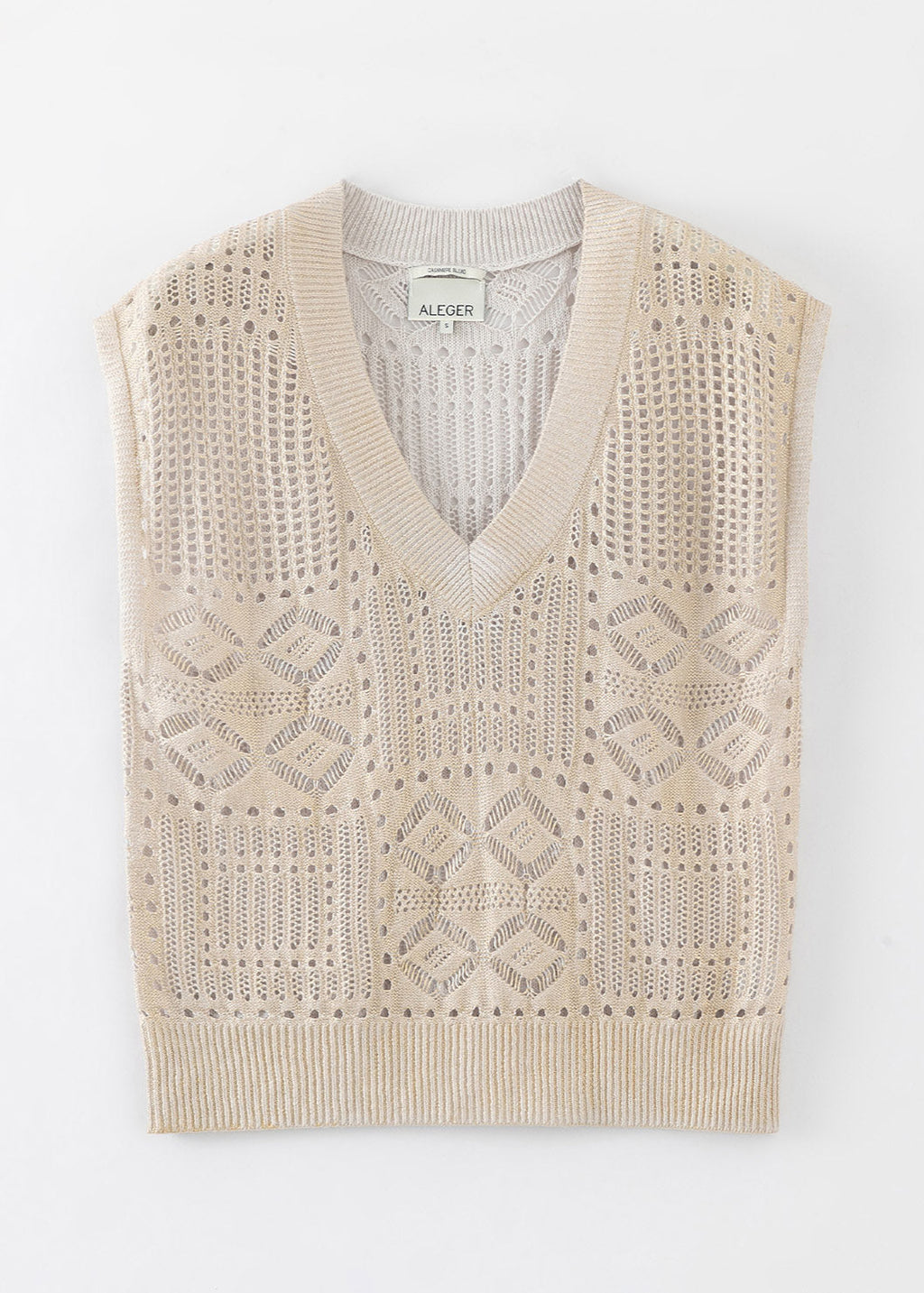 N.263 GOLD FOIL OPEN KNIT V-NECK